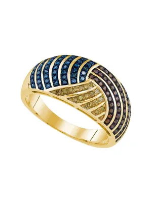 10kt Yellow Gold Womens Round Multicolor Enhanced Diamond Fashion Ring 3/8 Cttw