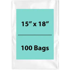 15X18 inches Clear Flat Poly Bags 1.5Mil Open Top (LDPE)