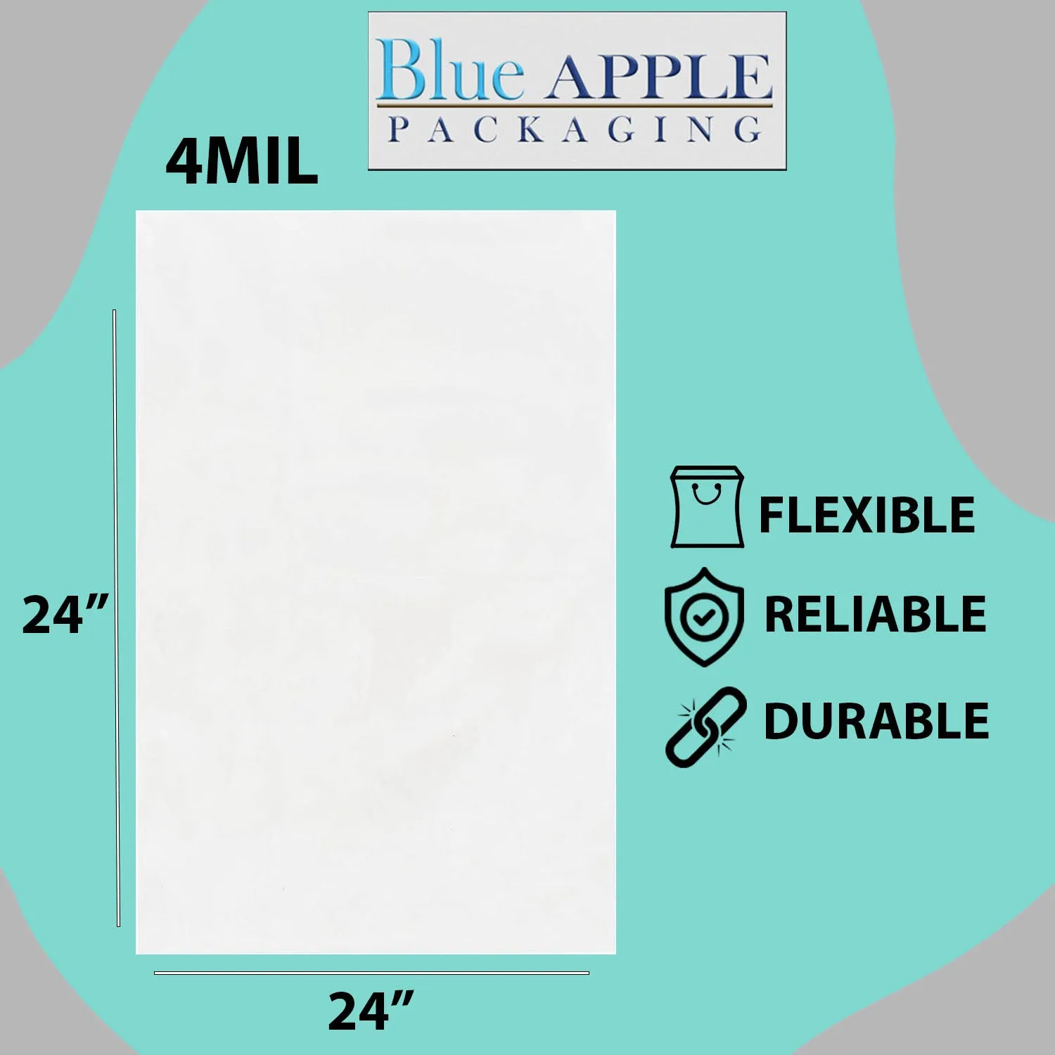 24X24 inches Clear Flat Poly Bags 4Mil Open Top (LDPE)