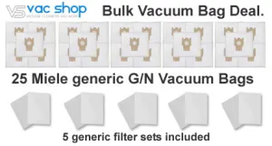 25 Miele Generic G/N Vacuum Bags & 10 Filters;