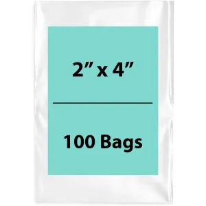 2X4 inches Clear Flat Poly Bags 2Mil Open Top (LDPE)