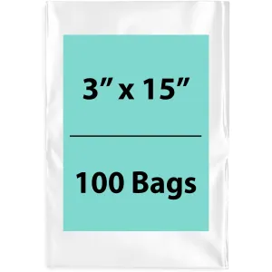 3X15 inches Clear Flat Poly Bags 1.5Mil Open Top (LDPE)
