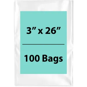 3X26 inches Clear Flat Poly Bags 4Mil Open Top (LDPE)