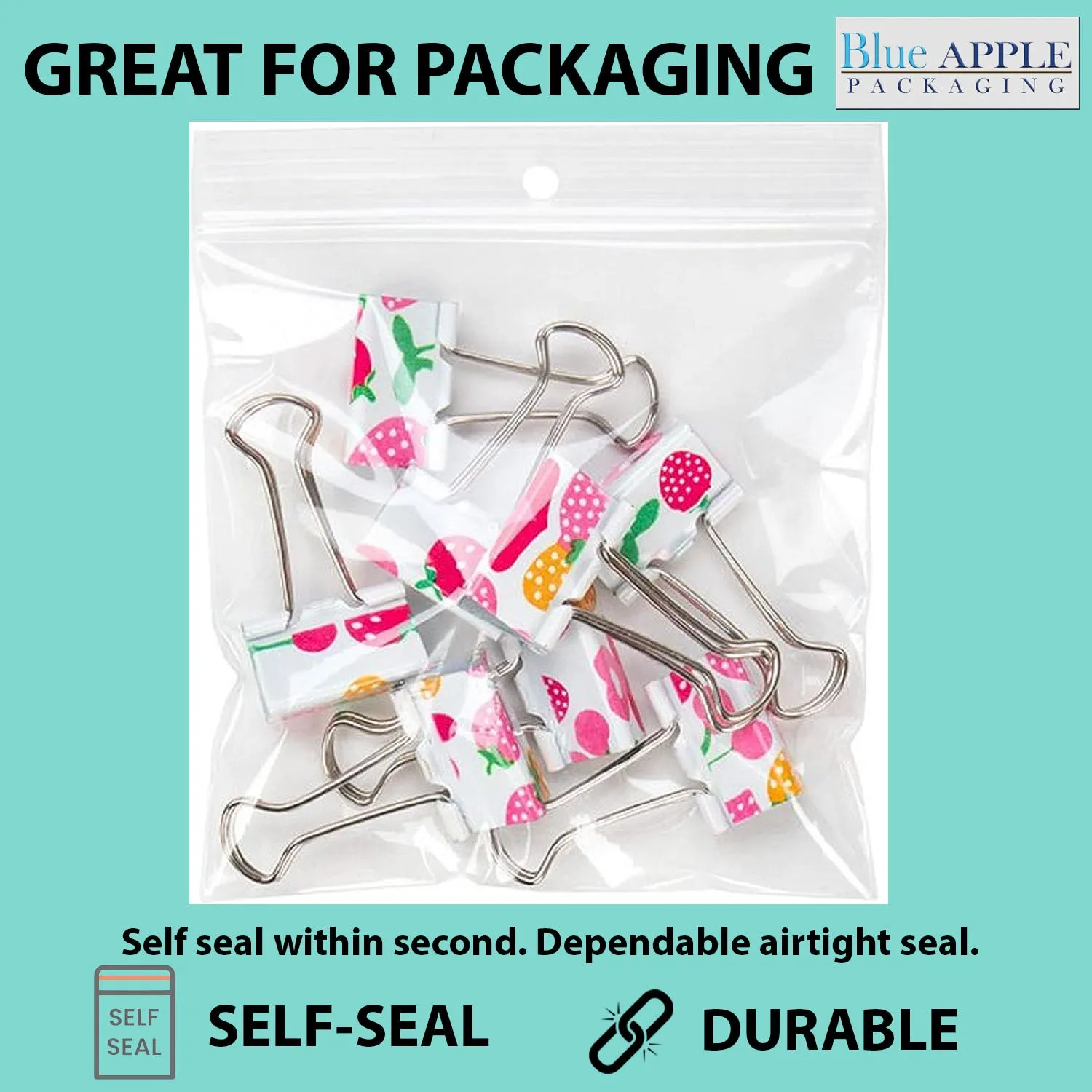 3X4 inches Reclosable Poly Bags with Hang Hole 2 Mil (LDPE) Single Track Zipper