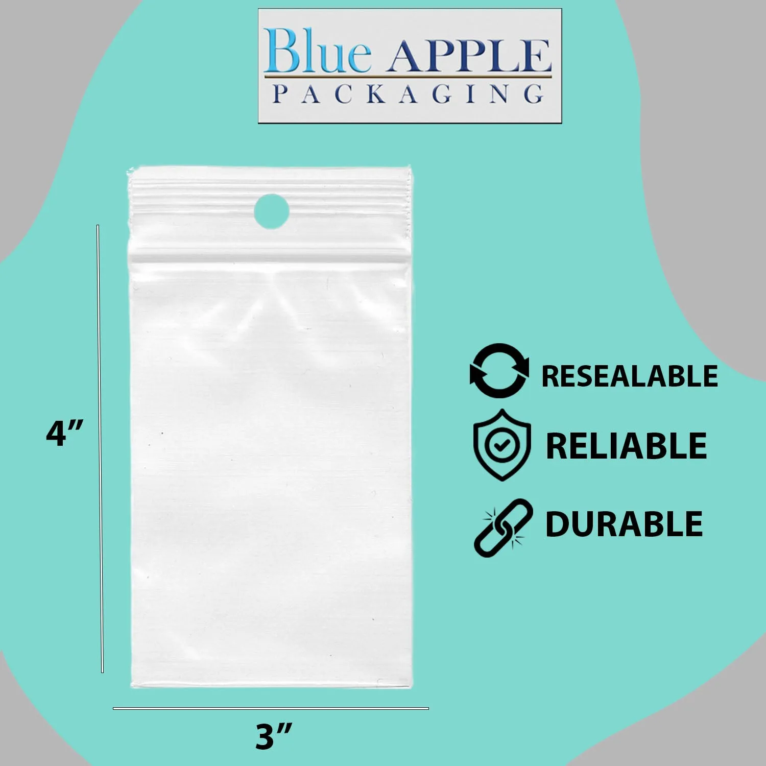 3X4 inches Reclosable Poly Bags with Hang Hole 2 Mil (LDPE) Single Track Zipper
