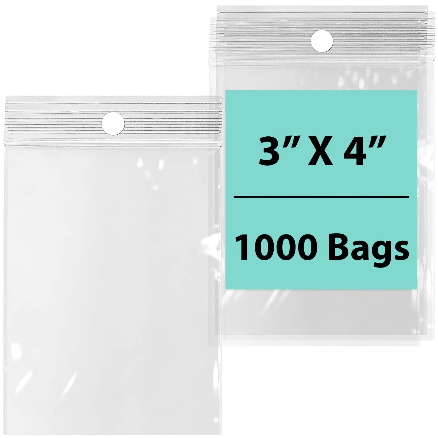 3X4 inches Reclosable Poly Bags with Hang Hole 2 Mil (LDPE) Single Track Zipper