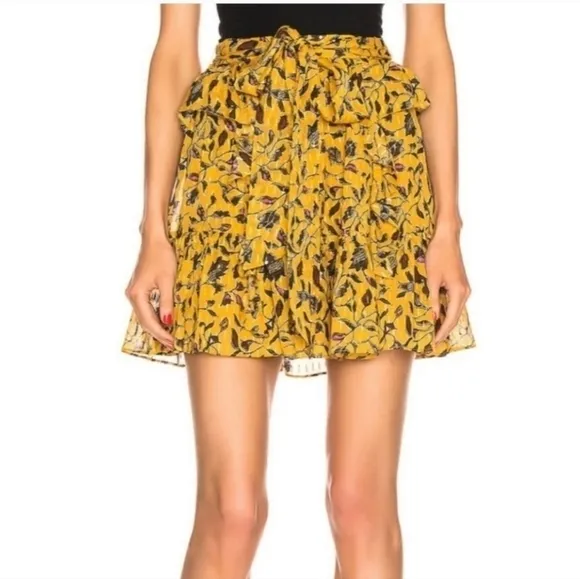 💚3XHP💚Ulla Johnson Zea Ruffle Mini Silk Cotton Blend Flowy Boho Skirt