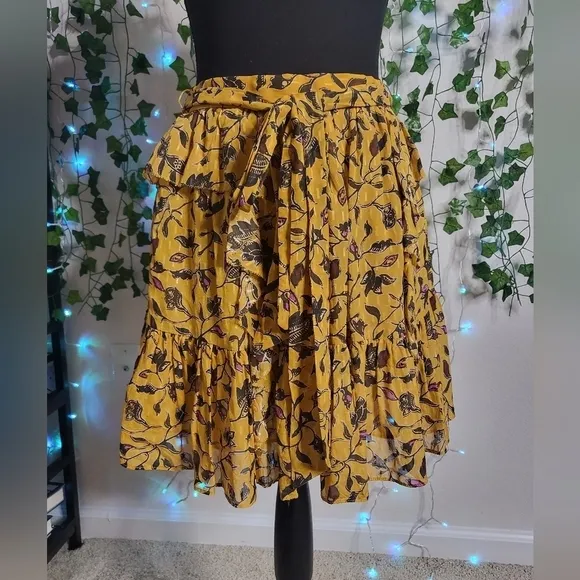 💚3XHP💚Ulla Johnson Zea Ruffle Mini Silk Cotton Blend Flowy Boho Skirt