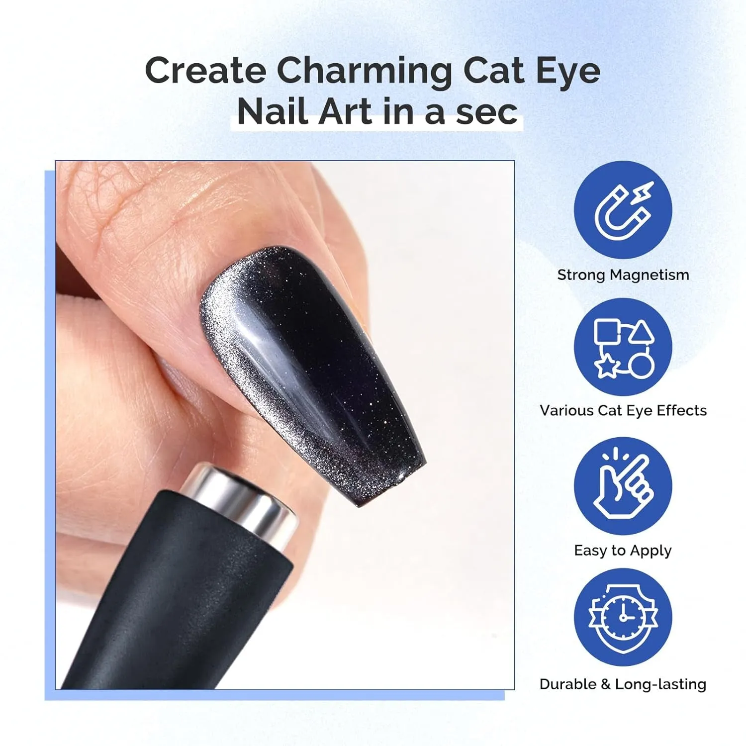 5 in 1 Nail Magnet, Multifunctional Cat Eye Gel Nail Polish Magnet for Nail Art, Strong Magnetic Nail Polish Magnets Nail Design Tools, Black