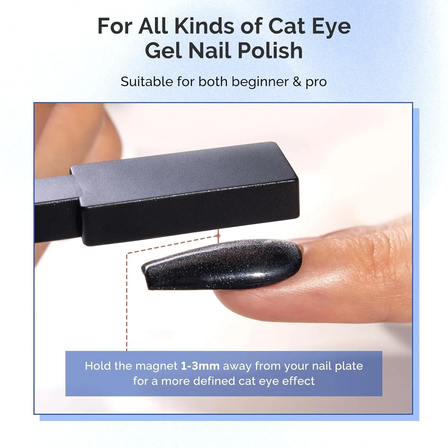 5 in 1 Nail Magnet, Multifunctional Cat Eye Gel Nail Polish Magnet for Nail Art, Strong Magnetic Nail Polish Magnets Nail Design Tools, Black