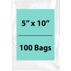 5X10 inches Clear Flat Poly Bags 1.25Mil Open Top (LDPE)