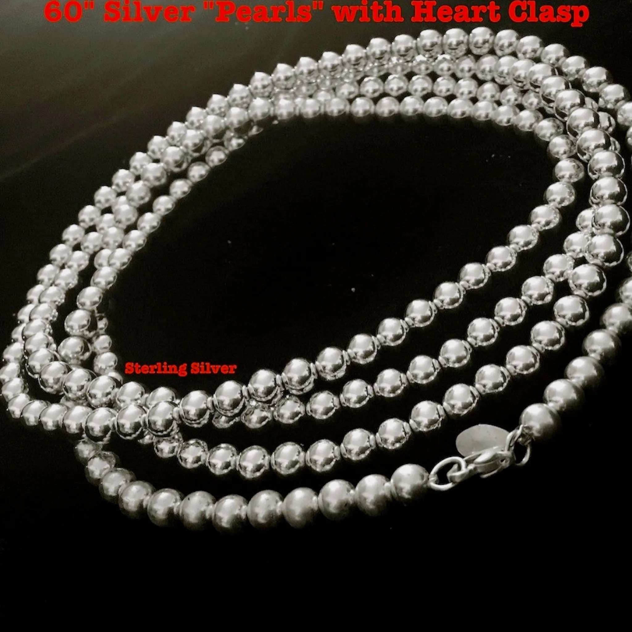 60" Silver "Pearls" with Heart Clasp