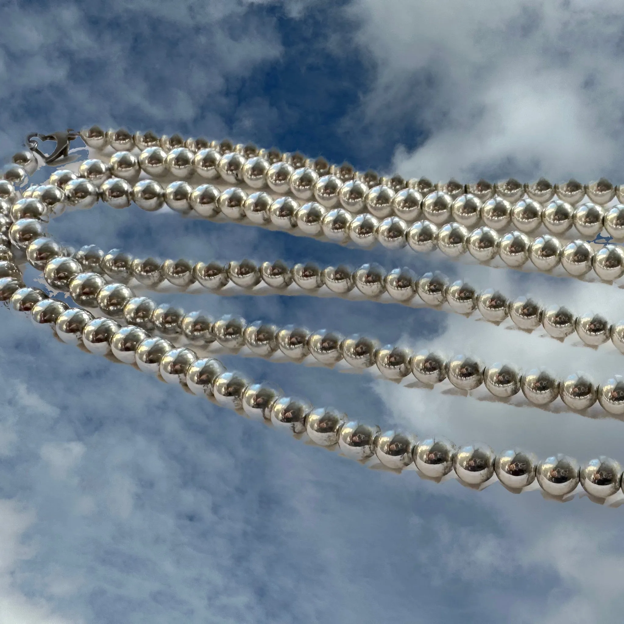 60" Silver "Pearls" with Heart Clasp