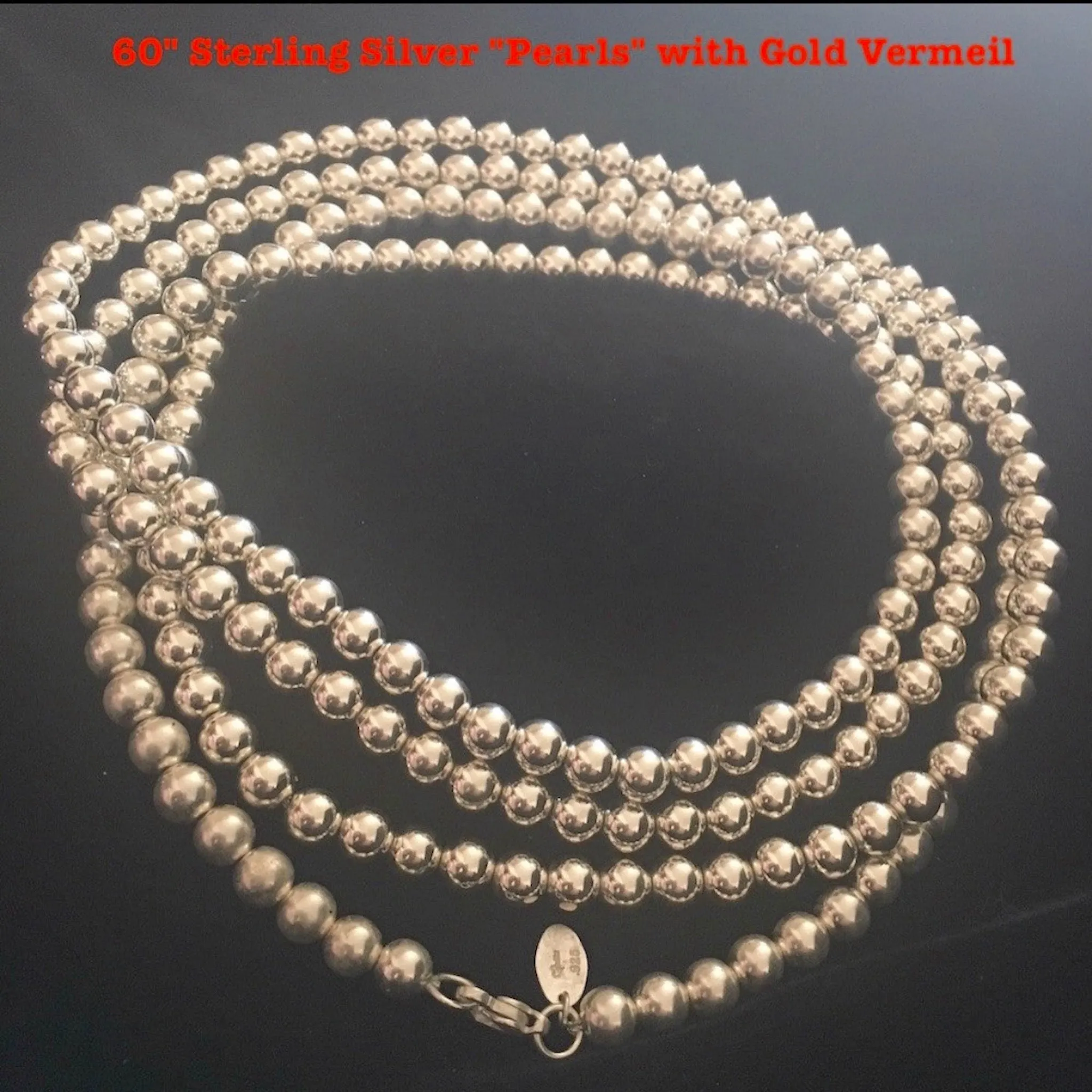 60" Silver "Pearls" with Heart Clasp