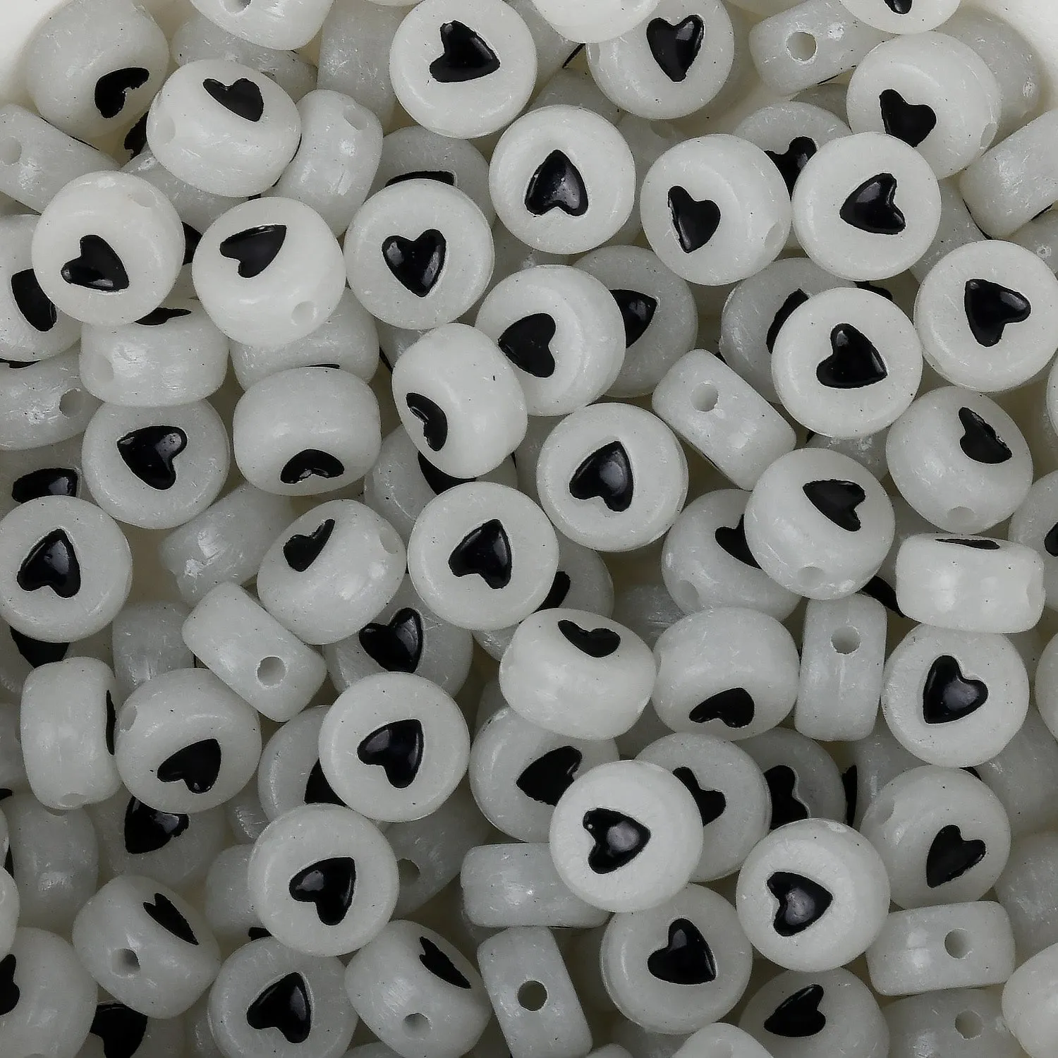7mm Glow in Dark Acrylic Heart Beads Black Multicolored Heart Plastic Round Beads Spacer beads 100pcs/bag 103119