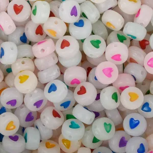 7mm Glow in Dark Acrylic Heart Beads Black Multicolored Heart Plastic Round Beads Spacer beads 100pcs/bag 103119