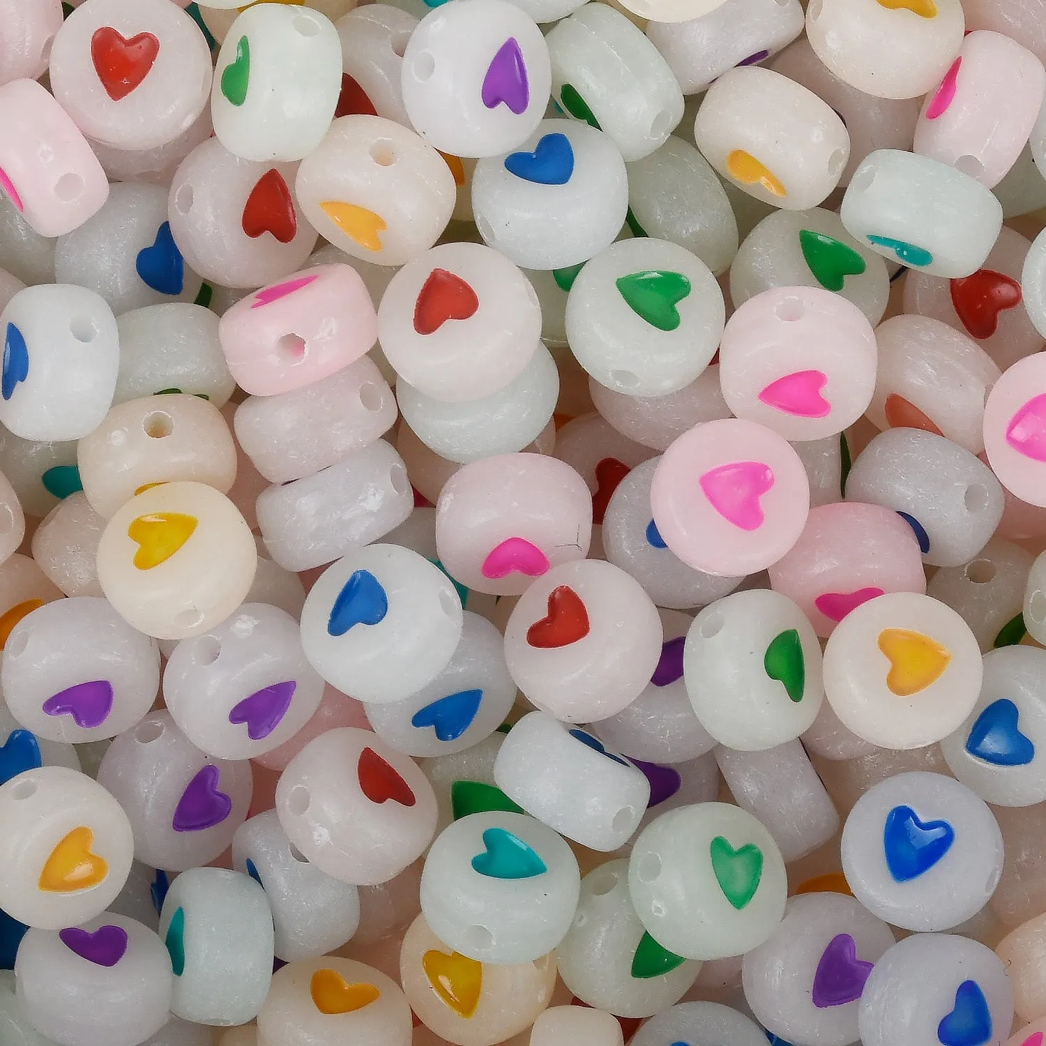 7mm Glow in Dark Acrylic Heart Beads Black Multicolored Heart Plastic Round Beads Spacer beads 100pcs/bag 103119