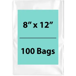 8X12 inches Clear Flat Poly Bags 1.25Mil Open Top (LDPE)