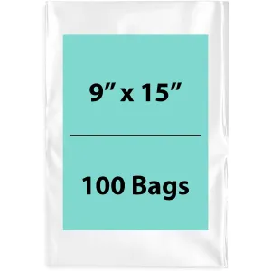 9X15 inches Clear Flat Poly Bags 1.5Mil Open Top (LDPE)