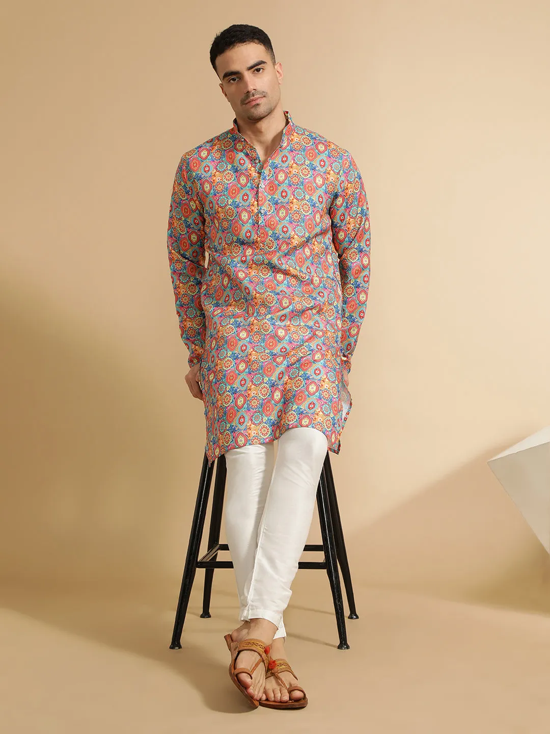 Abstract Printed Multi Color Cotton Kurta for Men