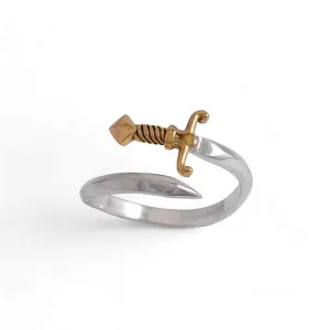 Adjustable Dagger Bypass Ring - Sterling Silver & Bronze