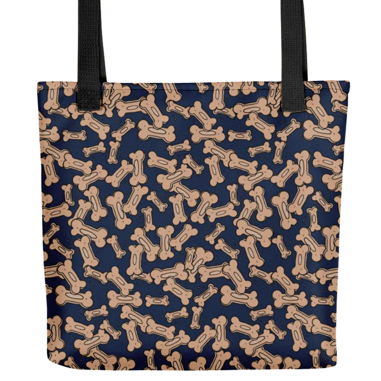 Allover Brown Dog Bones Tote Bag-Navy