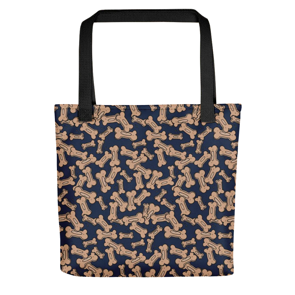 Allover Brown Dog Bones Tote Bag-Navy