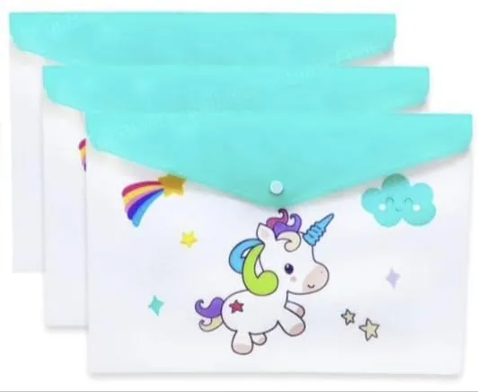 AMKAY clear folder Unicorn Document Bag File Pencil Case Stationery Holder Organizer document Coin Purse Attractive A4 Size Unicorn Waterproof PVC Document Big Bag File Folder Smooth Zipper