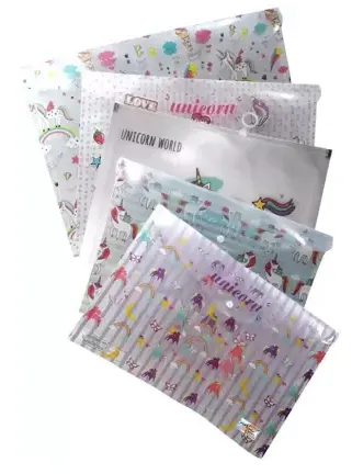 AMKAY clear folder Unicorn Document Bag File Pencil Case Stationery Holder Organizer document Coin Purse Attractive A4 Size Unicorn Waterproof PVC Document Big Bag File Folder Smooth Zipper