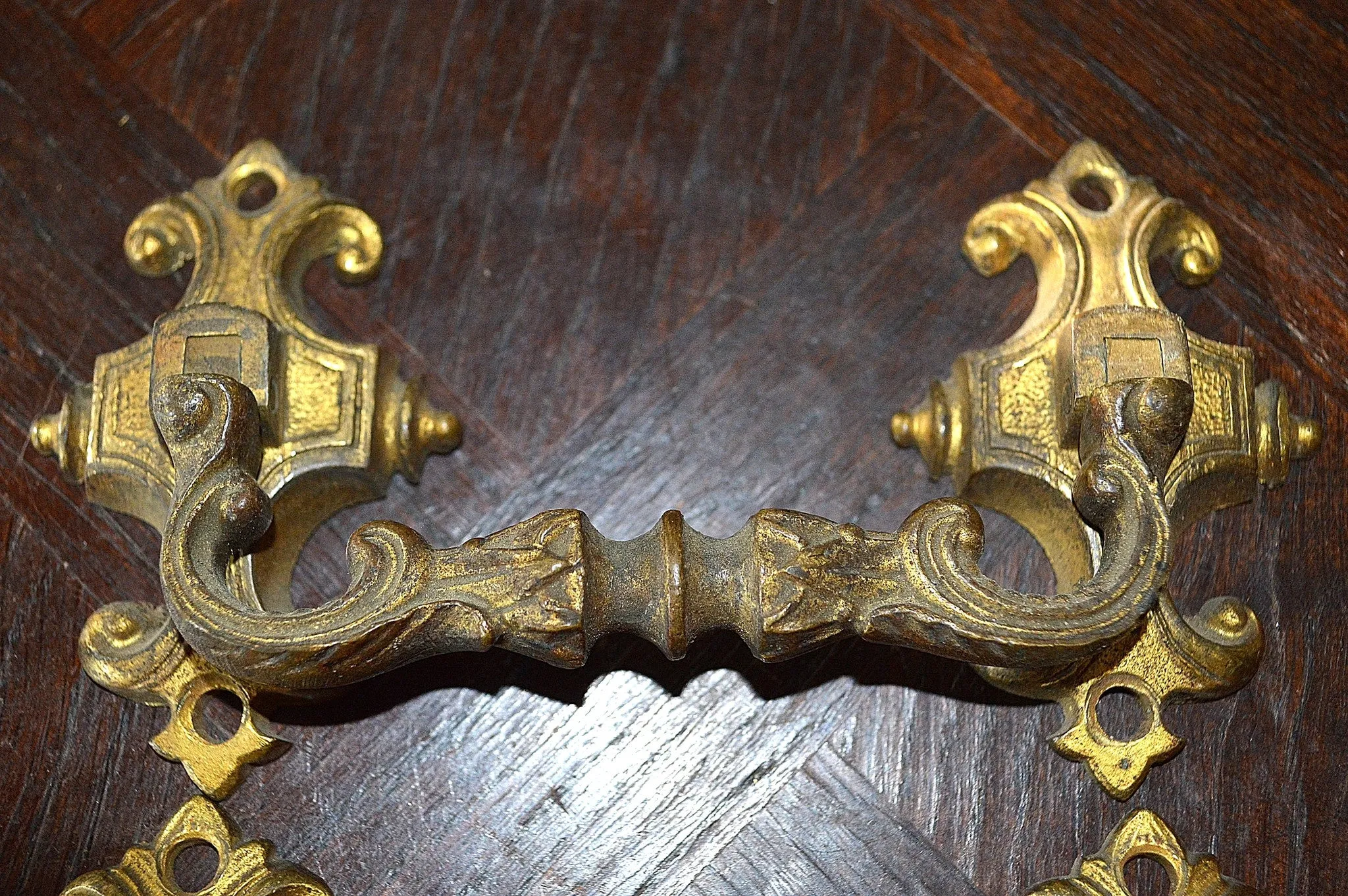 Antique Pair French Bronze Ormolu Drawer Pulls Large Furniture Handles