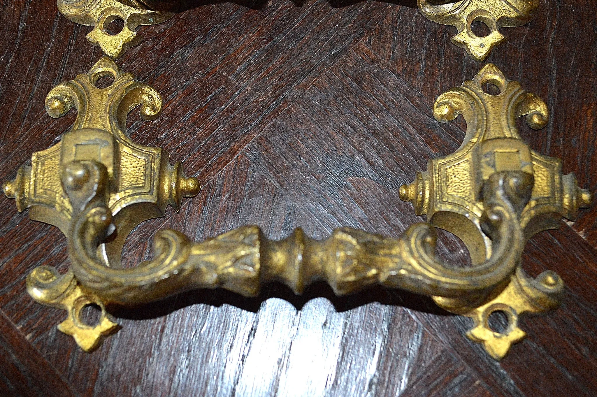 Antique Pair French Bronze Ormolu Drawer Pulls Large Furniture Handles