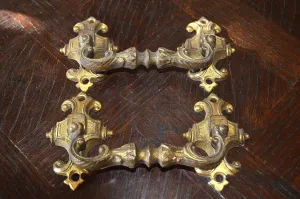 Antique Pair French Bronze Ormolu Drawer Pulls Large Furniture Handles
