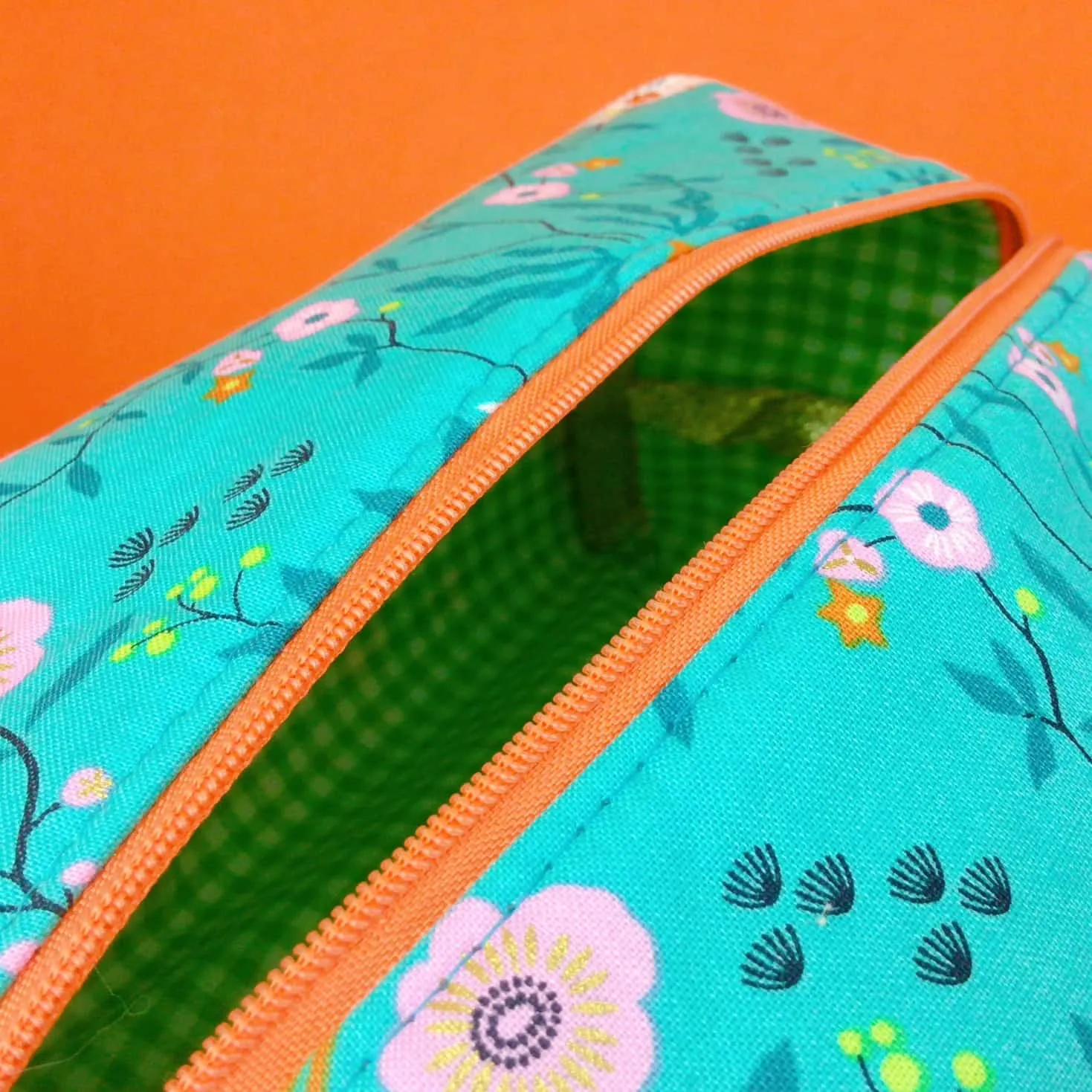 Aqua Cranes Large Box Cosmetic Bag. Aqua Makeup Bag