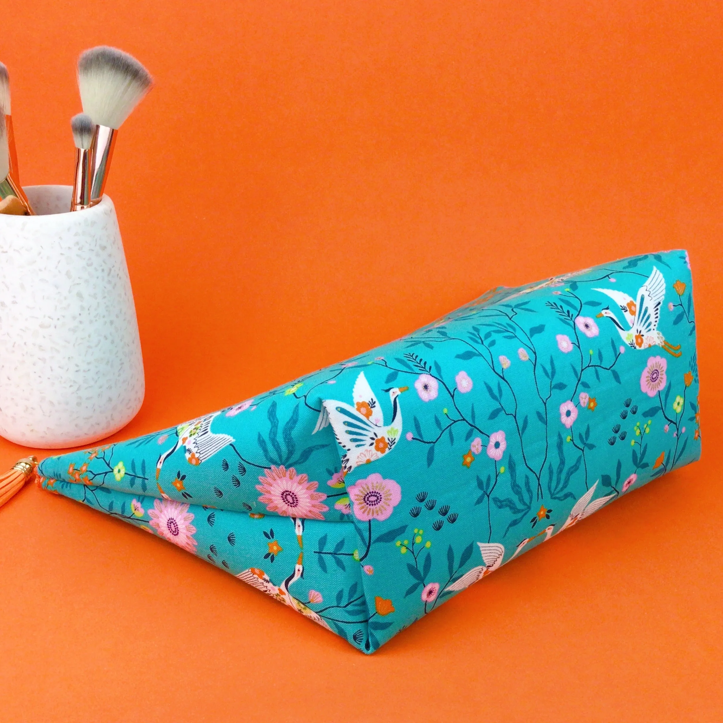 Aqua Cranes Large Makeup Bag. Aqua Makeup Bag