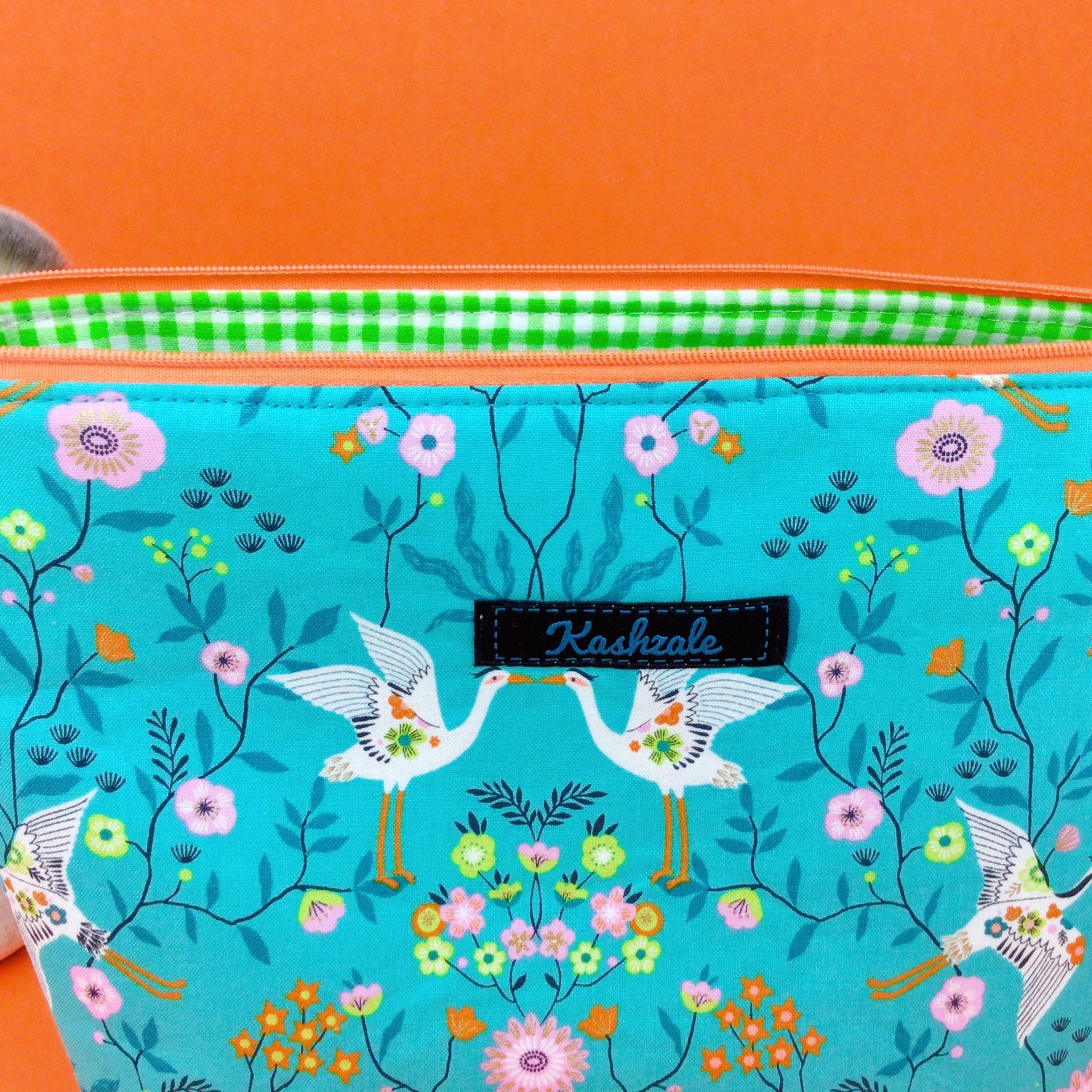 Aqua Cranes Large Makeup Bag. Aqua Makeup Bag