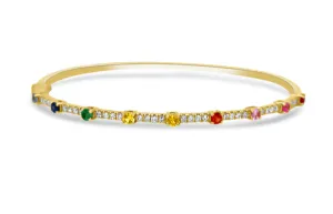 Bangle Bracelet 14k Gold Oval Multicolor Sapphires & Diamonds