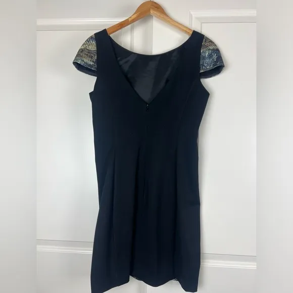 Black Halo × Revolve Grayson Cap Sleeve Mini Dress Black and Blue Snake Print 10