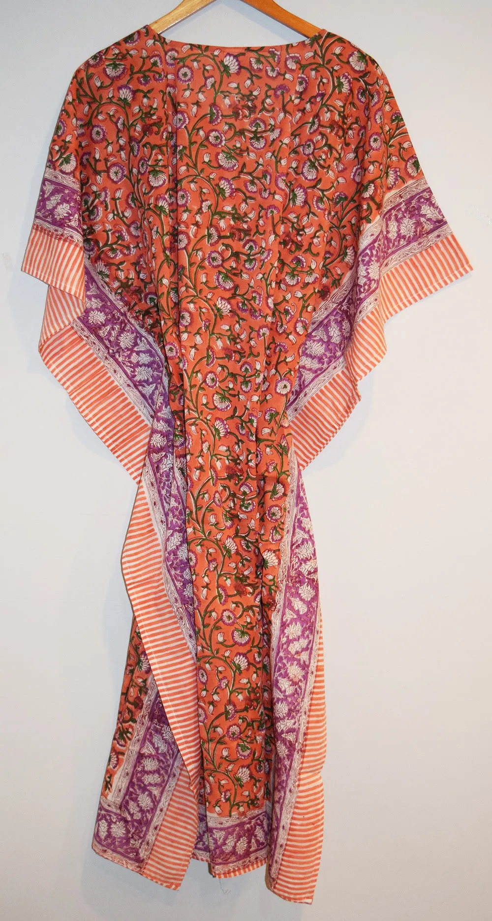 Border Print Long Kaftan | Tangerine