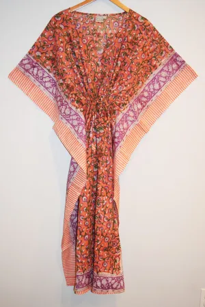 Border Print Long Kaftan | Tangerine