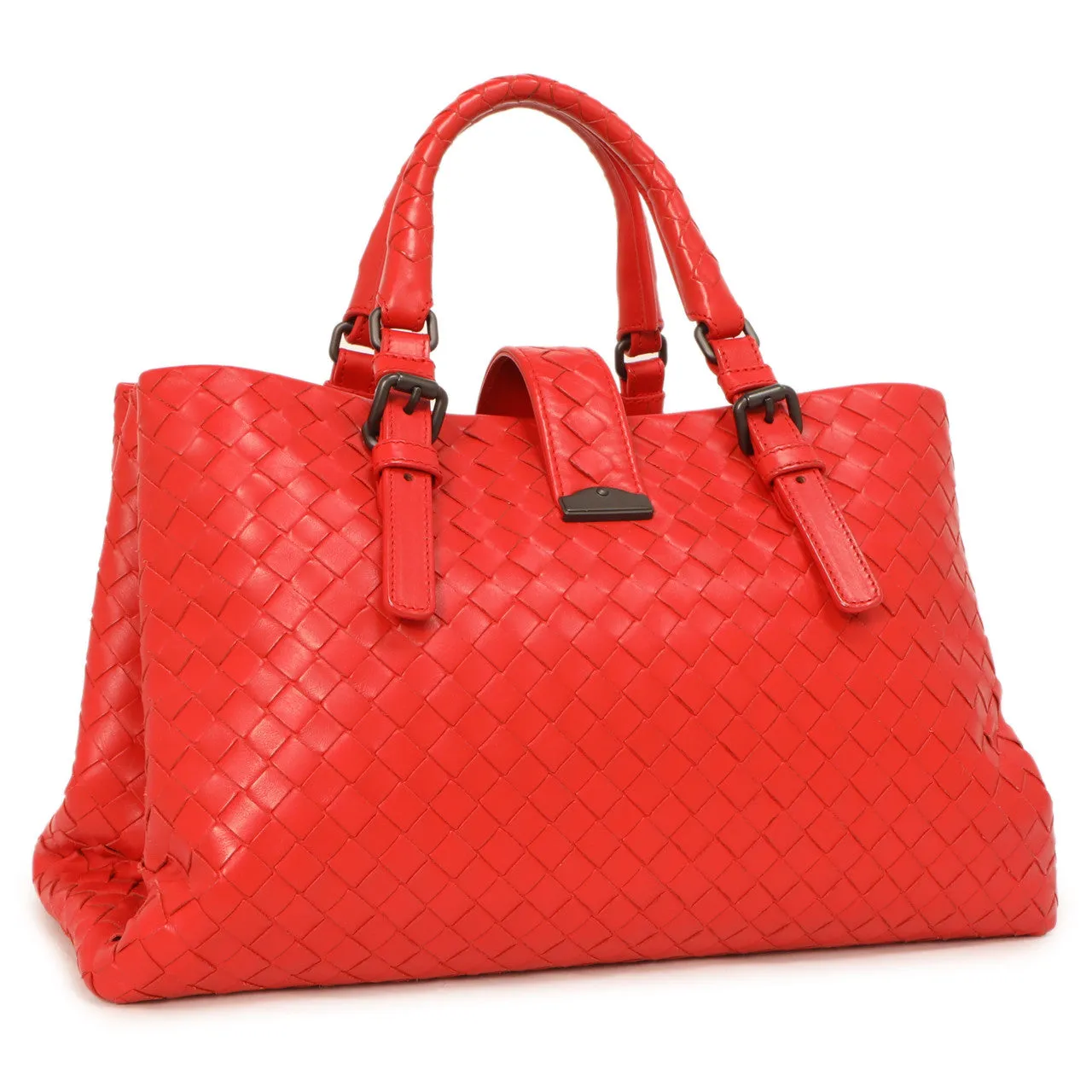 Bottega Veneta Red Intrecciato Small Roma  Bag
