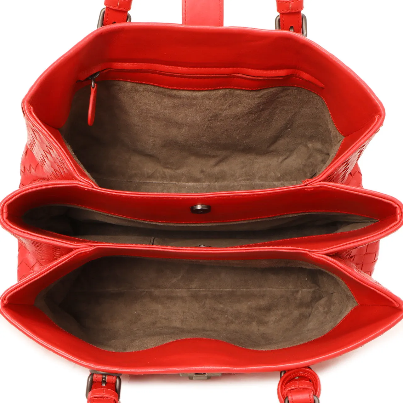 Bottega Veneta Red Intrecciato Small Roma  Bag