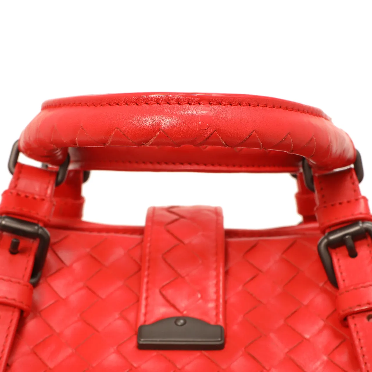 Bottega Veneta Red Intrecciato Small Roma  Bag