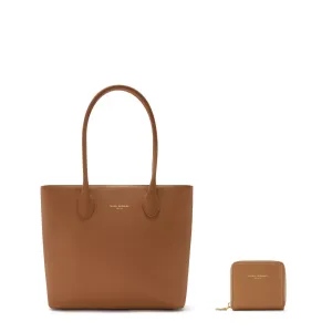 Cadeau d'Isabel camel calfskin leather shopper and zipper wallet gift set
