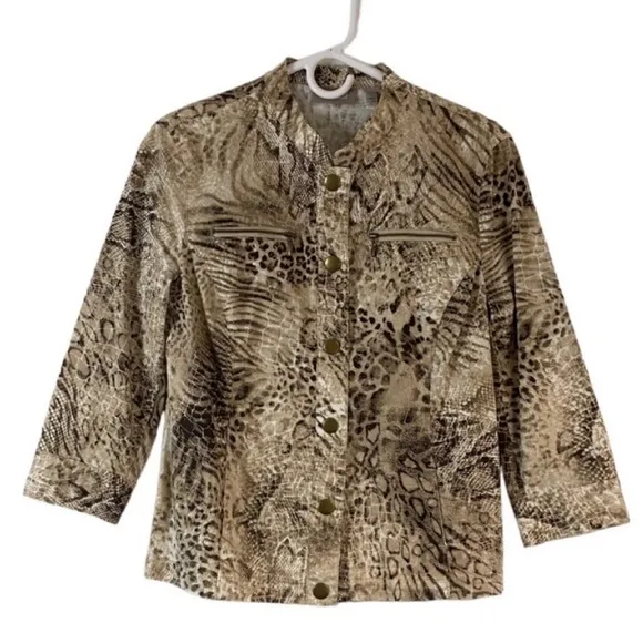 Chico’s Boho Reptile Print Cotton Blend Shacket Snap Closure