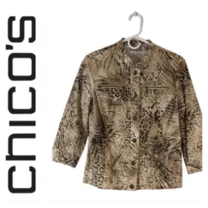 Chico’s Boho Reptile Print Cotton Blend Shacket Snap Closure