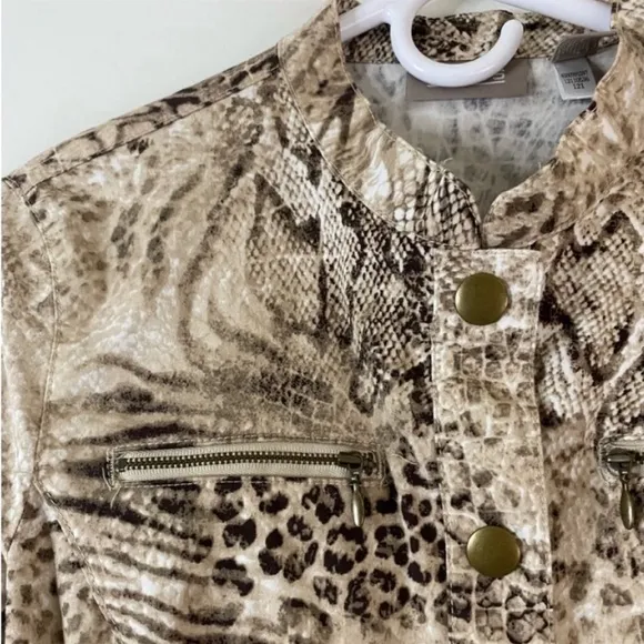 Chico’s Boho Reptile Print Cotton Blend Shacket Snap Closure