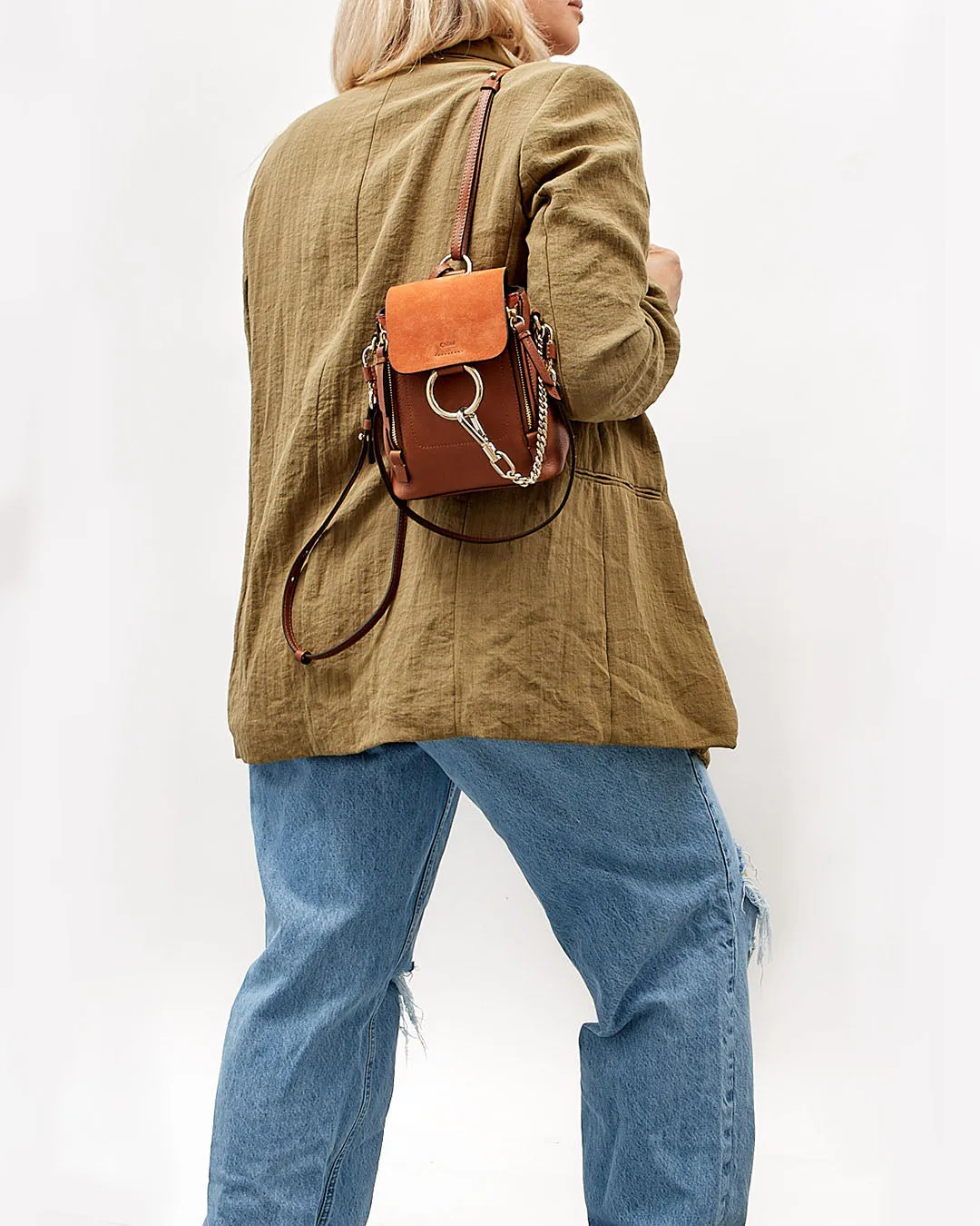 Chloe Chestnut Leather & Suede Mini Faye Backpack