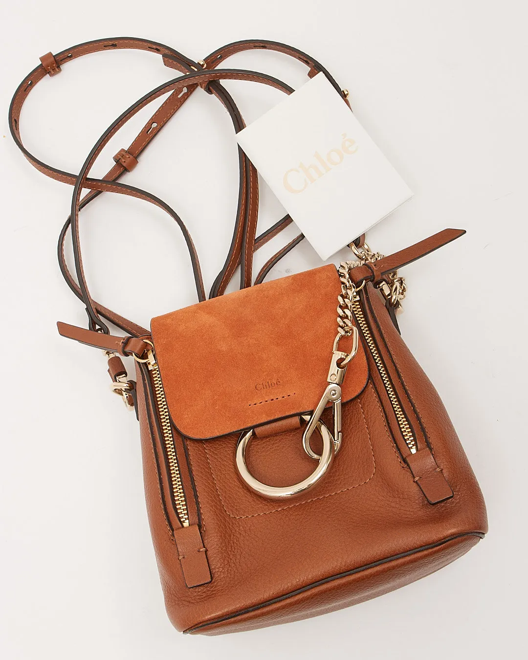 Chloe Chestnut Leather & Suede Mini Faye Backpack