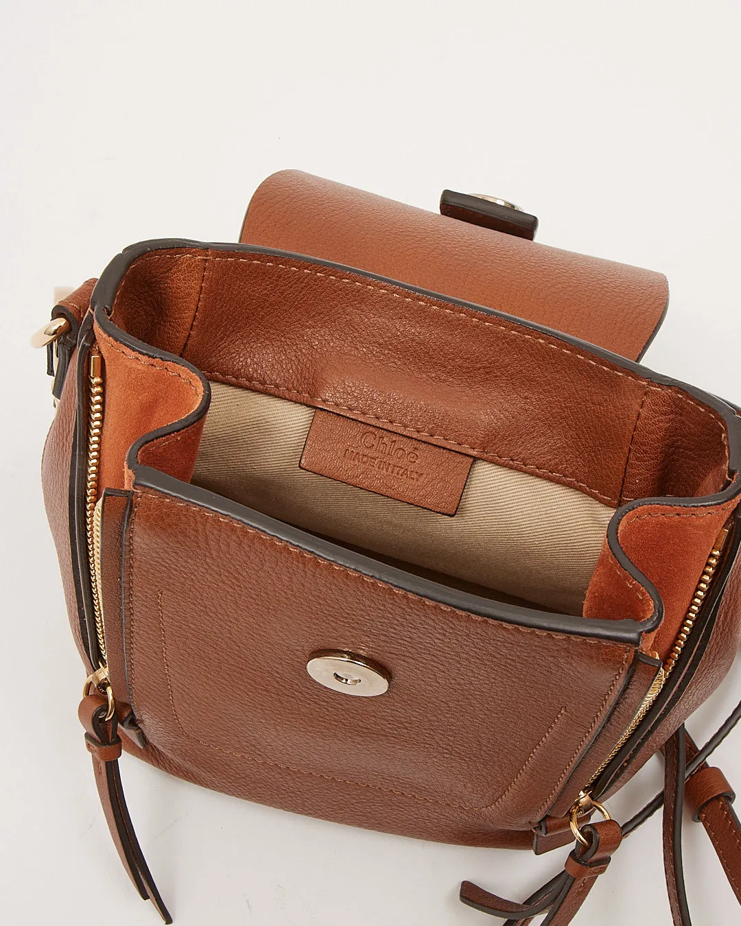 Chloe Chestnut Leather & Suede Mini Faye Backpack