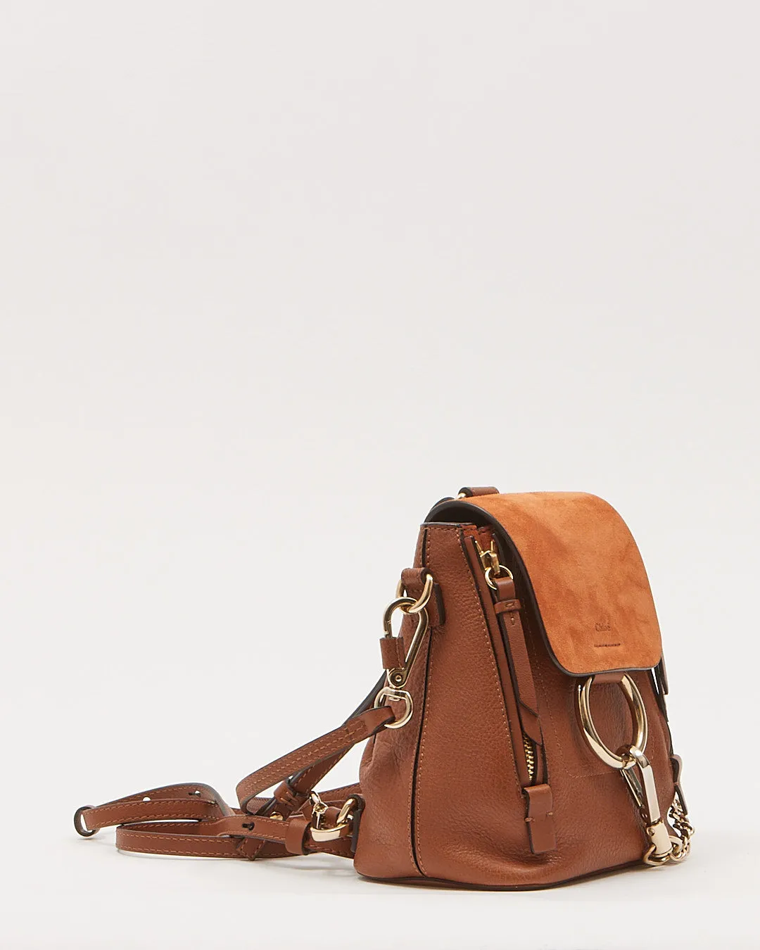 Chloe Chestnut Leather & Suede Mini Faye Backpack
